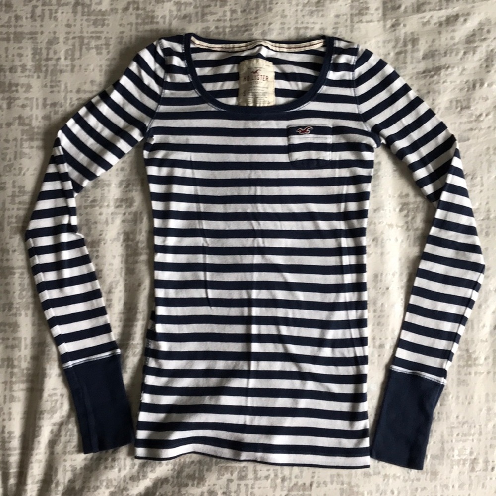 Blue and White Striped Long-Sleeved T-Shirt